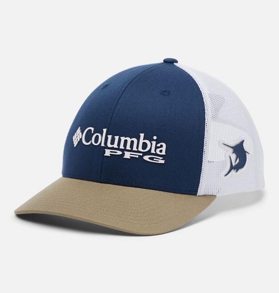 Columbia PFG Mesh Snap Back Hats Blue White For Men's NZ18246 New Zealand